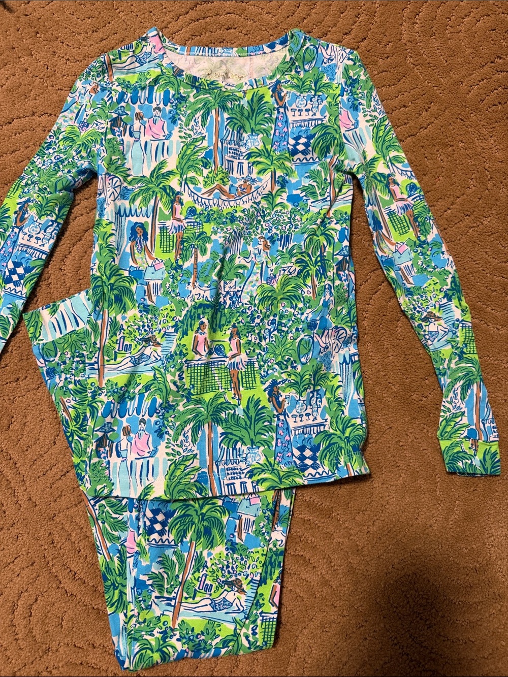 NWOT!! Never worn! Lilly Pulitzer Blue, Green & Pink Tropical Print pajama set